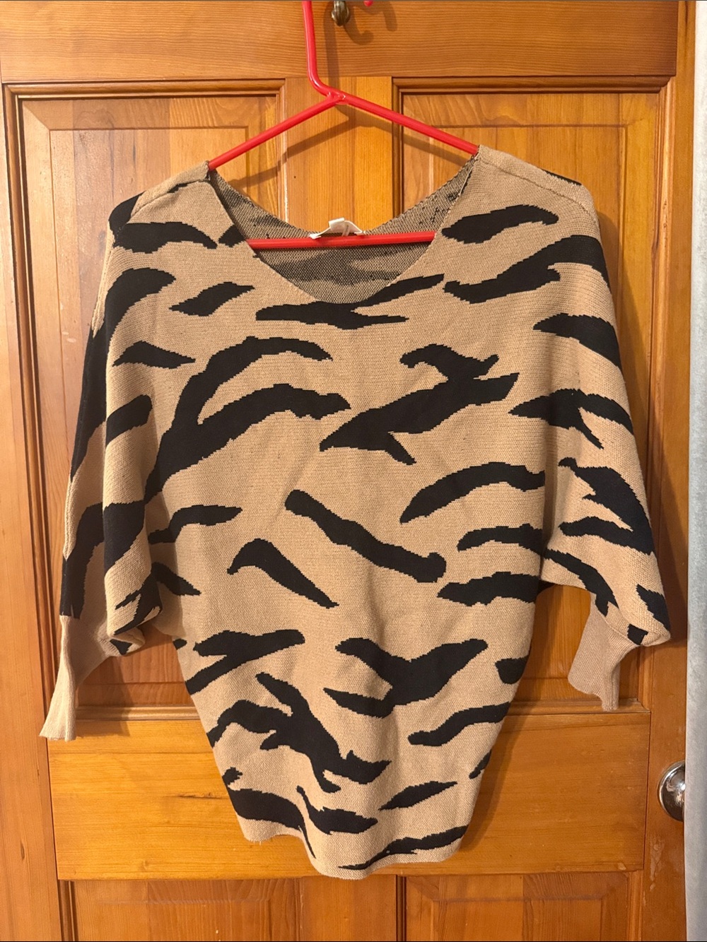 Tan and Black Animal-Print Dolman Sweater